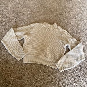 Cream Mock neck rib sweater